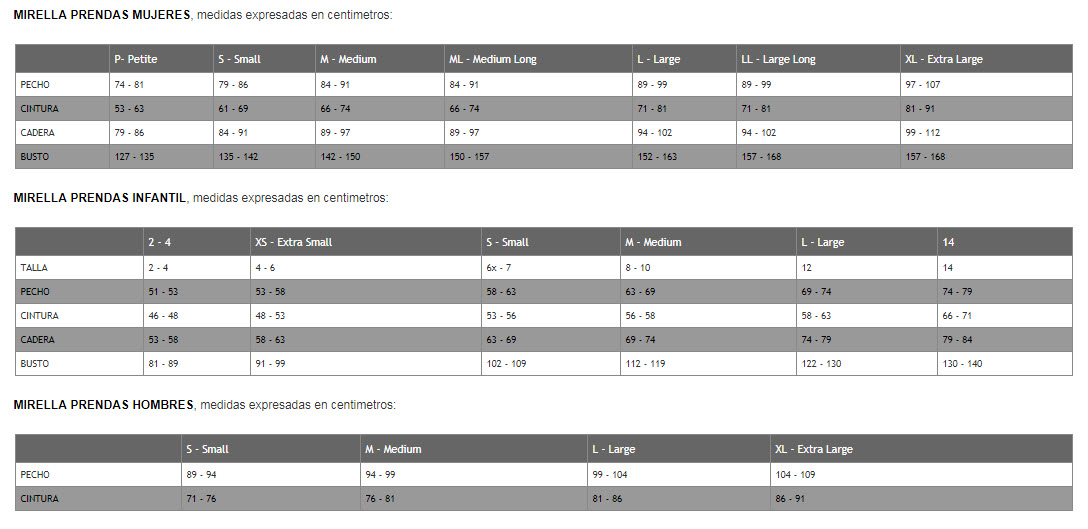 guia tallas mirella