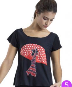 Camiseta Flamenco Happy Dance con escote abierto