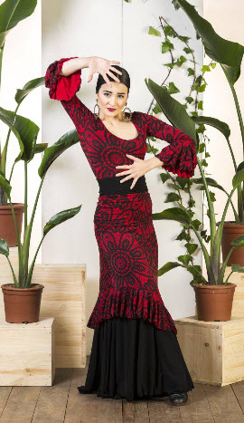 Falda baile flamenco larga con fajín estampado floral